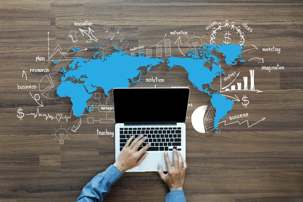 world map and laptop